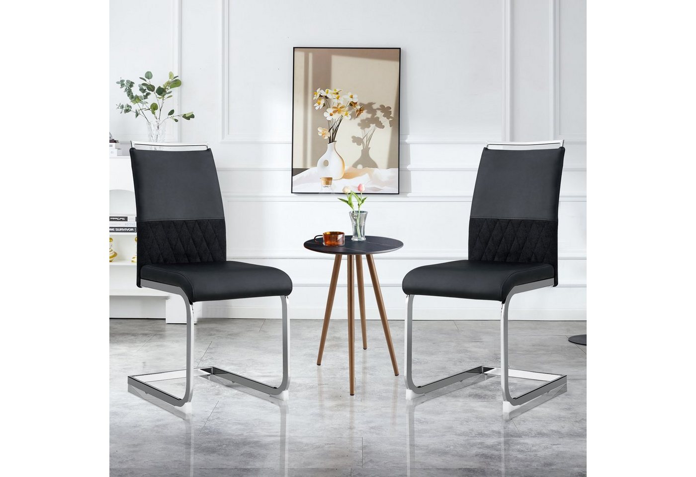 Odikalo Esszimmerstuhl 2er Bürostuhl PU-Kunstleder Leinen gepolstert Side Chair schwarz/grau Odikalo Esszimmerstuhl 2er Bürostuhl PU-Kunstleder Leinen gepolstert Side Chair schwarz/grau von Odikalo