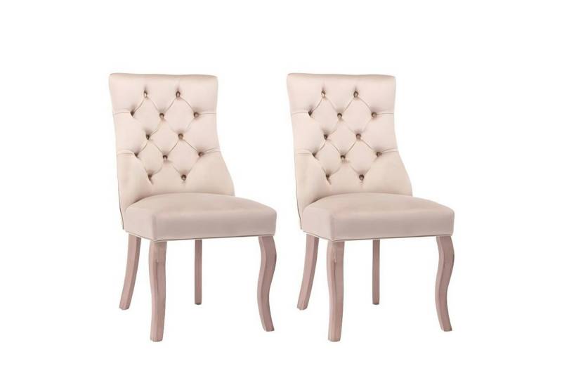 Odikalo Esszimmerstuhl 2×Fuß Stuhl Samt hohe Rückenlehne mit Knopfsteppung Massivholz Beige von Odikalo