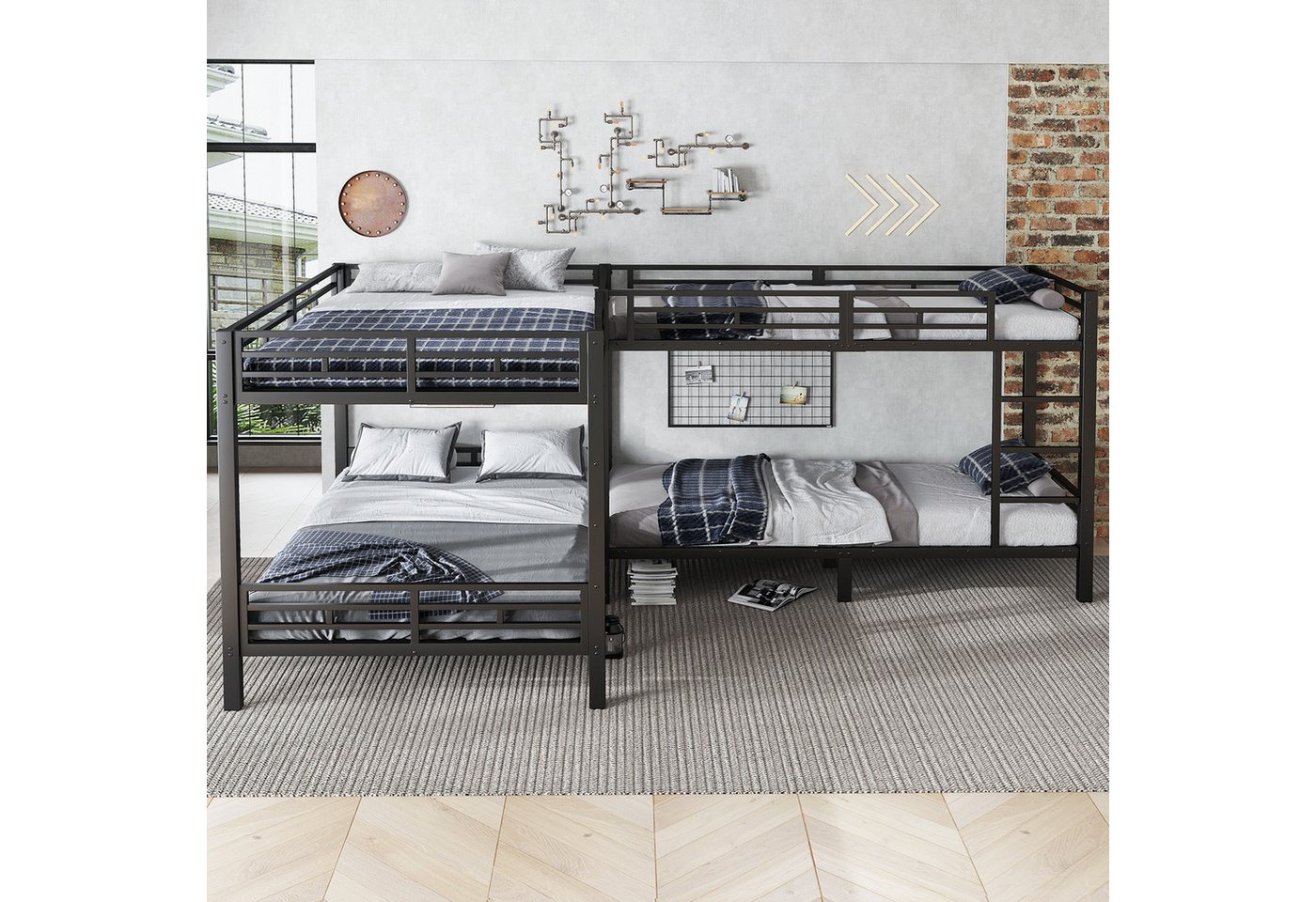 Odikalo Etagenbett 90x200 140x200 Metallbett Jugendbett Kinderbett mit vier Schlafplätzen (Eisenbett, Etagenbett, Dreistufige Leiter, Stabiler Lattenrost, Mehrbettkonfiguration, Betten in unterschiedlichen Größen, Eisen, Schwarz, 90x200cm&140x200cm) Odikalo Etagenbett 90x200 140x200 Metallbett Jugendbett Kinderbett mit vier Schlafplätzen (Eisenbett, Etagenbett, Dreistufige Leiter, Stabiler Lattenrost, Mehrbettkonfiguration, Betten in unterschiedlichen Größen, Eisen, Schwarz, 90x200cm&140x200cm) von Odikalo