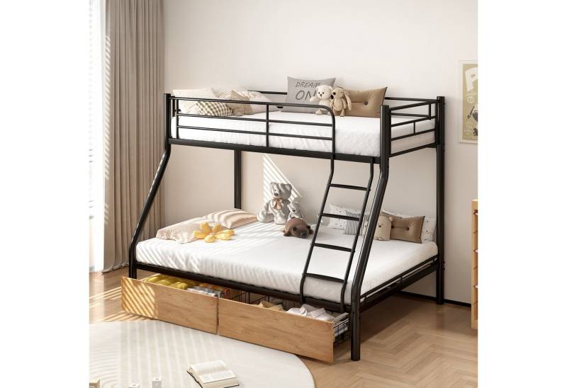 Odikalo Etagenbett Hochbett Metallbett Stauraum Leiter Lattenrost 138/98×200cm Schwarz von Odikalo