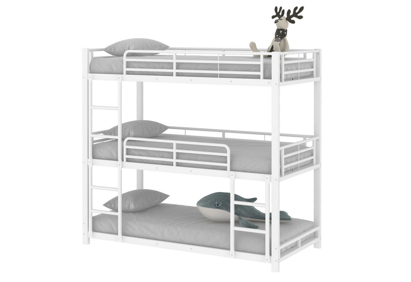 Odikalo Etagenbett Jugendbett Bettgestell Eisenbett Dreifachbett Kinderbett Weiß 90x200cm von Odikalo