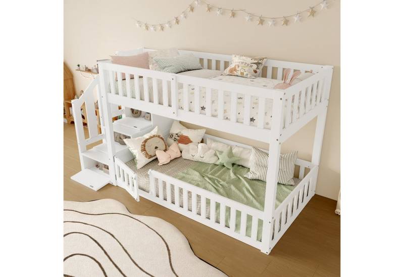 Odikalo Etagenbett Kinderbett 90X200cm Leiter mit Stauraum Fallschutz Lattenrost Weiß von Odikalo