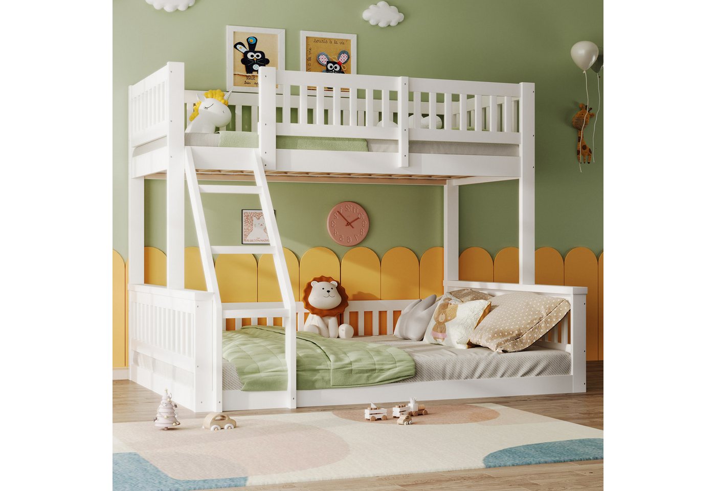 Odikalo Etagenbett Kinderbett 90x200cm+140x200cm Leiter Bettgitter Fallschutz Weiß/Natur Odikalo Etagenbett Kinderbett 90x200cm+140x200cm Leiter Bettgitter Fallschutz Weiß/Natur von Odikalo
