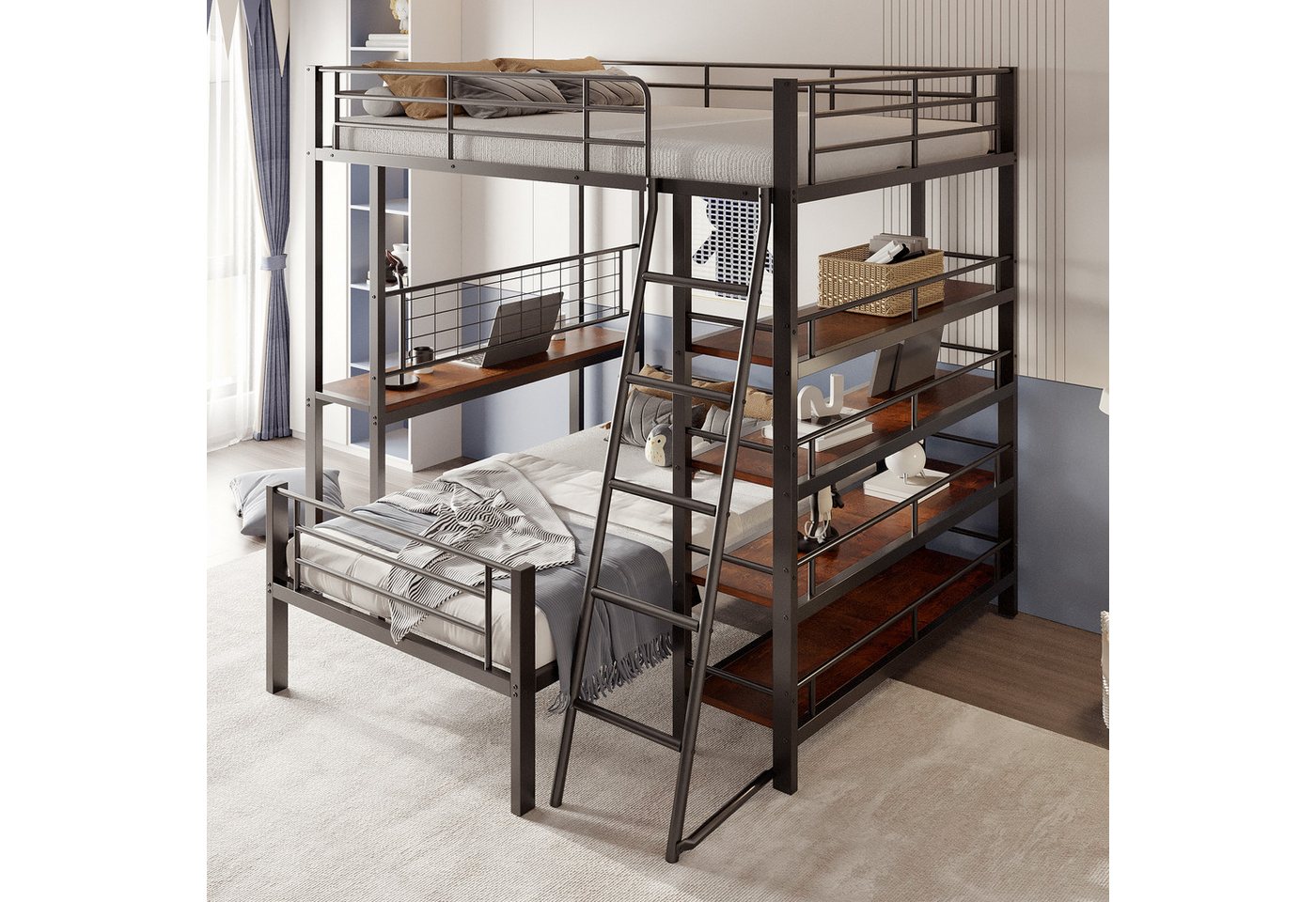Odikalo Etagenbett Metallbett Hochbett Bettgestell Ablagefächern 90/140x200 Schwarz/Weiß Odikalo Etagenbett Metallbett Hochbett Bettgestell Ablagefächern 90/140x200 Schwarz/Weiß von Odikalo