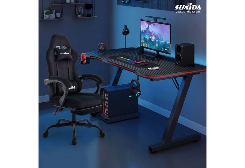 Odikalo Gaming-Stuhl Bürostuhl Computerstuhl Ergonomisch Polsterstuhl Lordosenstütze Grau von Odikalo