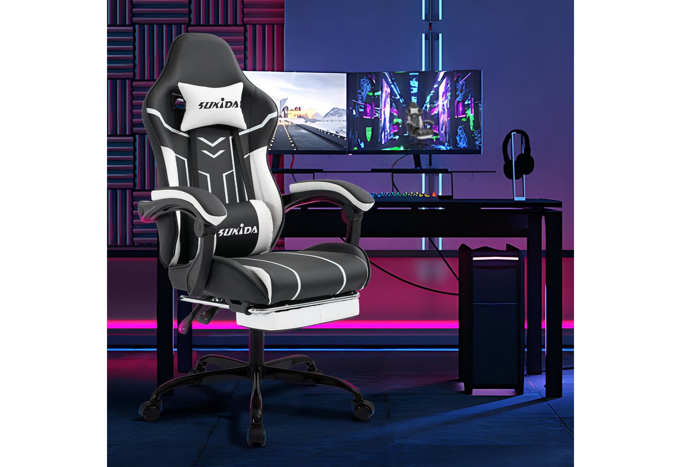 Odikalo Gaming-Stuhl Computerstuhl Bürostuhl Ergonomisch Polsterstuhl Fußstütze Mehrfarbig von Odikalo