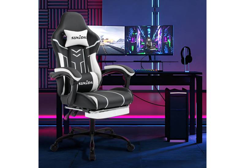 Odikalo Gaming-Stuhl Computerstuhl Bürostuhl Ergonomisch Polsterstuhl Fußstütze Mehrfarbig von Odikalo
