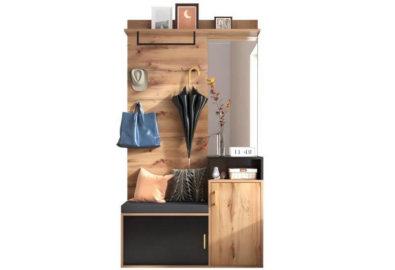 Odikalo Garderoben-Set 4 Kleiderhaken Spiegel Schuhschrank Wandgarderobe Ablagefach Sitzbank von Odikalo