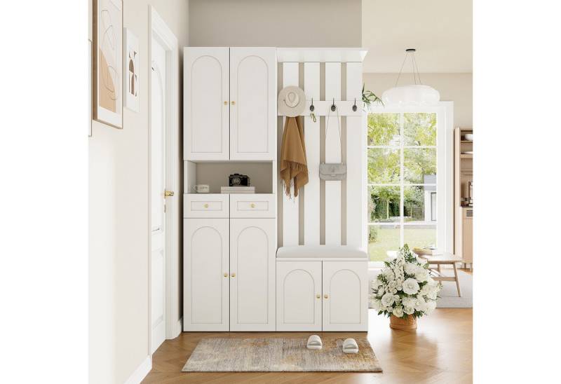 Odikalo Garderoben-Set Flurschrank Wandgarderobe mit Schuhbank und schuhrank weiss von Odikalo