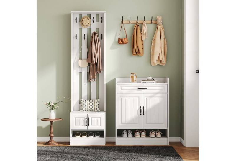 Odikalo Garderoben-Set Flurschrank Wandgarderobe mit Schuhbank und schuhrank weiss von Odikalo