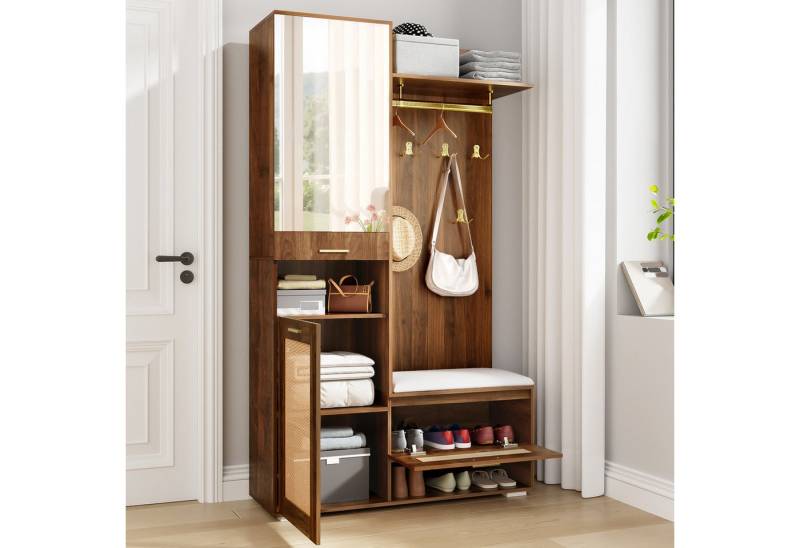 Odikalo Garderoben-Set Kleiderschrank-Set Spiegel Schuhschrank Wandgarderobe Sitzbank LED Odikalo Garderoben-Set Kleiderschrank-Set Spiegel Schuhschrank Wandgarderobe Sitzbank LED von Odikalo