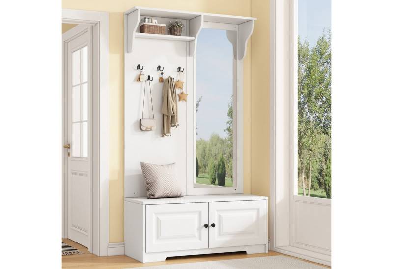 Odikalo Garderoben-Set Kompaktgarderobe Garderobenset, (100*40*180cm Garderoben mit Spiegel, 5 Kleiderhaken, 2 Schränken und Regal, Flur Garderobenständer Kleiderständer mit Schuhschrank, Flurgarderoben, Kompaktgarderobe, Weiß) Odikalo Garderoben-Set Kompaktgarderobe Garderobenset, (100*40*180cm Garderoben mit Spiegel, 5 Kleiderhaken, 2 Schränken und Regal, Flur Garderobenständer Kleiderständer mit Schuhschrank, Flurgarderoben, Kompaktgarderobe, Weiß) von Odikalo