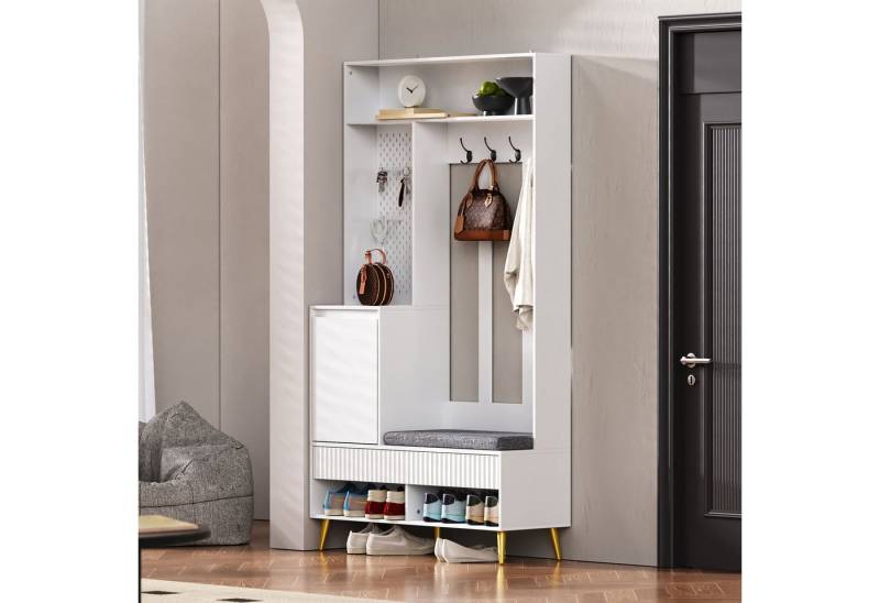 Odikalo Garderobenschrank Kombi-Stehschrank Flurgarderobe Kleiderschrank 100x35x180 Weiß/Schwarz von Odikalo