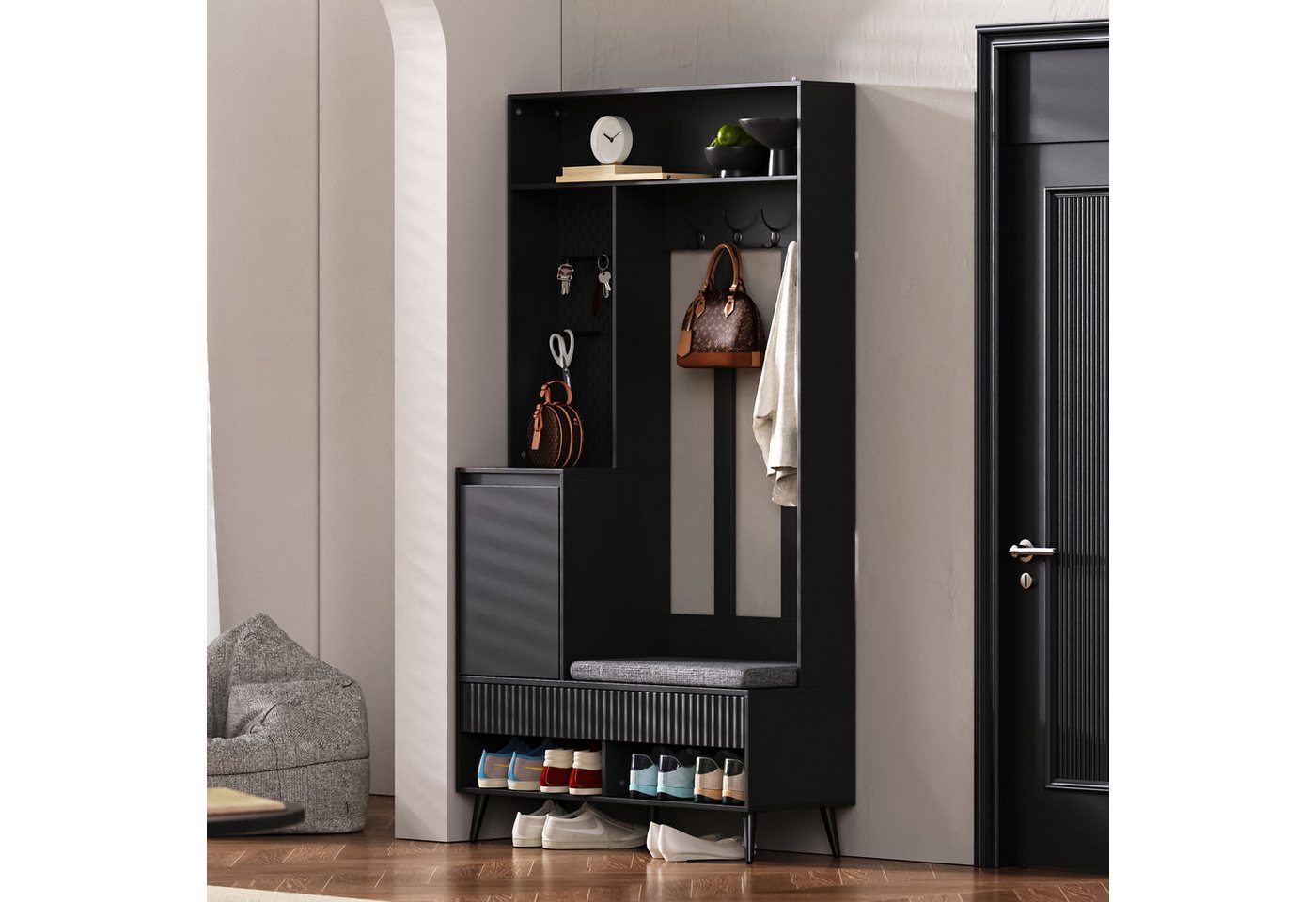 Odikalo Garderobenschrank Kombi-Stehschrank Flurgarderobe Kleiderschrank 100x35x180 Weiß/Schwarz von Odikalo