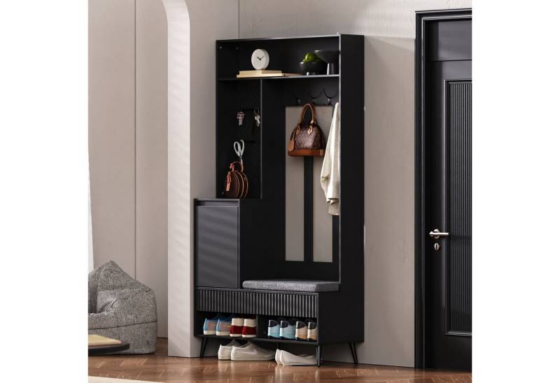 Odikalo Garderobenschrank Kombi-Stehschrank Flurgarderobe Kleiderschrank 100x35x180 Weiß/Schwarz von Odikalo