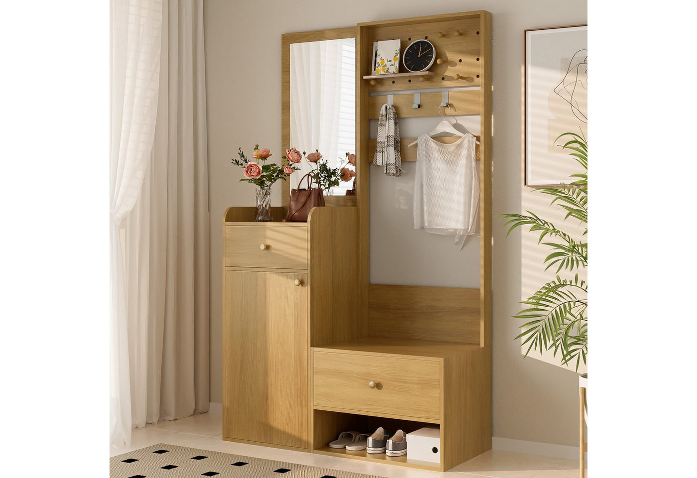 Odikalo Garderobenschrank Stehschrank Flurgarderobe Kleiderschrank (Kompaktgarderobe, Modernes Multifunktionales Eingangsregal – Elegante weiße Aufbewahrung mit Spiegel, verstellbaren Haken und geräumigen Regalen für Schuhe, Mäntel und kleine Gegenstände, 105 cm) Odikalo Garderobenschrank Stehschrank Flurgarderobe Kleiderschrank (Kompaktgarderobe, Modernes Multifunktionales Eingangsregal – Elegante weiße Aufbewahrung mit Spiegel, verstellbaren Haken und geräumigen Regalen für Schuhe, Mäntel und kleine Gegenstände, 105 cm) von Odikalo