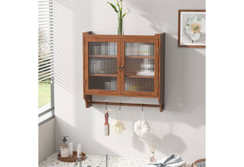 Odikalo Hängeschrank Wandhängeschrank Glashängeschrank Wandschrank Tuchhalter Weiß/Braun von Odikalo