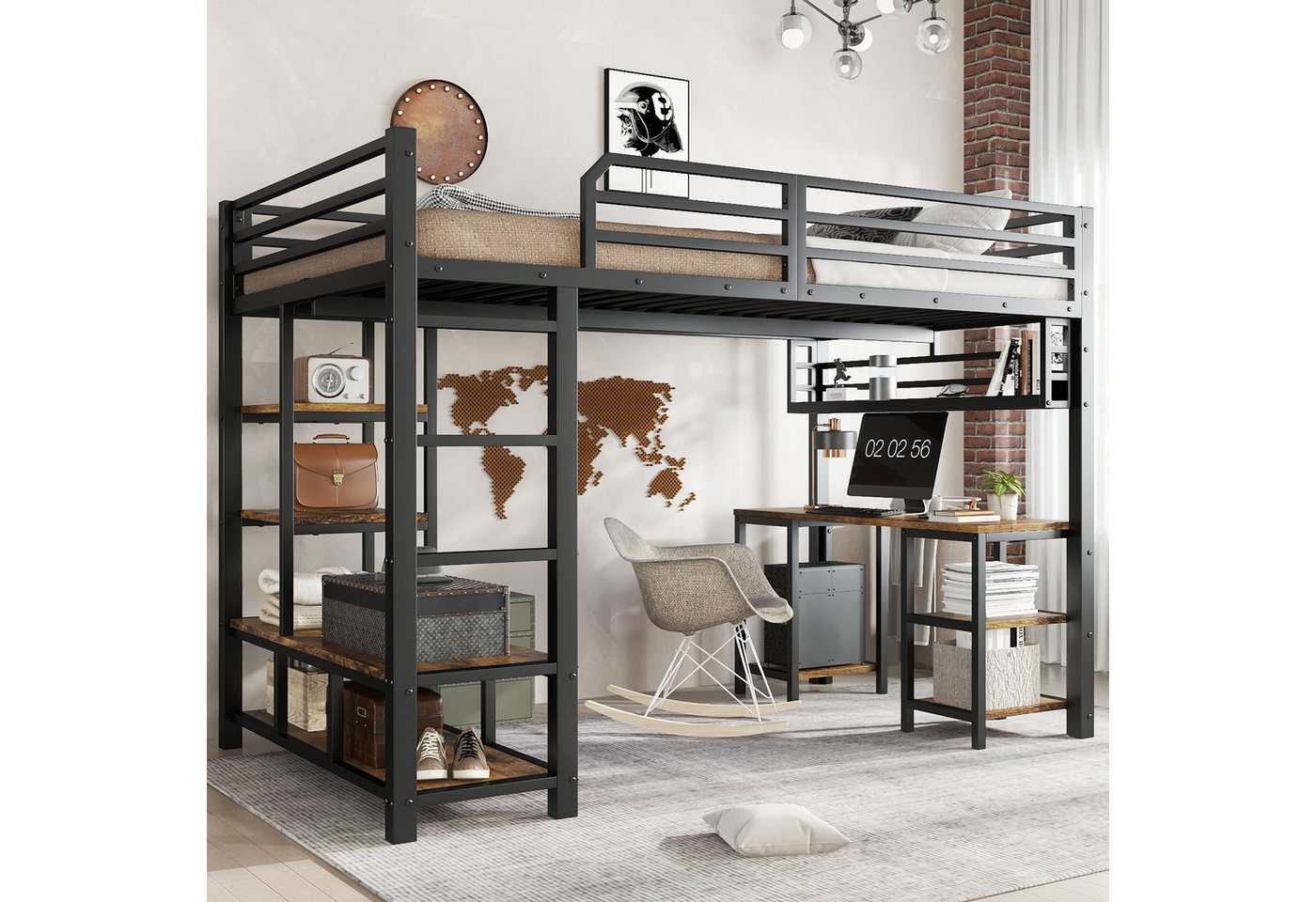 Odikalo Hochbett 120x200 Jugendbett Metallbett mit Schreibtisch & Stauraum (Eisenbett, Hochbett, Mit Schreibtisch und Ablagefläche, Stabile Lattenroste, 4-stufige Leiter, Eisen + Spanplatte, Schwarz+dunkle, 120x200cm) Odikalo Hochbett 120x200 Jugendbett Metallbett mit Schreibtisch & Stauraum (Eisenbett, Hochbett, Mit Schreibtisch und Ablagefläche, Stabile Lattenroste, 4-stufige Leiter, Eisen + Spanplatte, Schwarz+dunkle, 120x200cm) von Odikalo