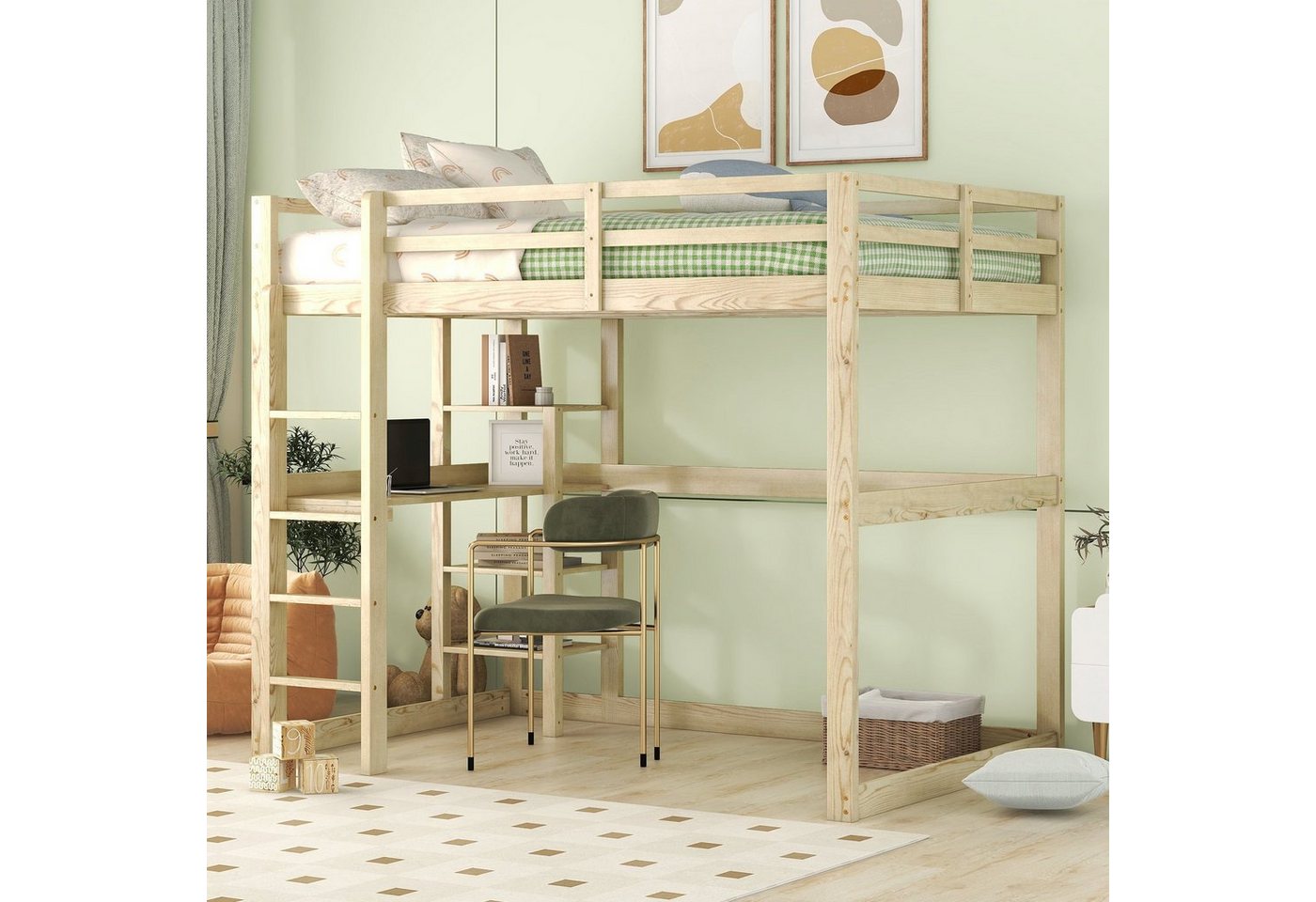 Odikalo Hochbett Jugendbett Kinderbett Ablagefächern Tischplatte 140x200cm Weiß/Natur Odikalo Hochbett Jugendbett Kinderbett Ablagefächern Tischplatte 140x200cm Weiß/Natur von Odikalo