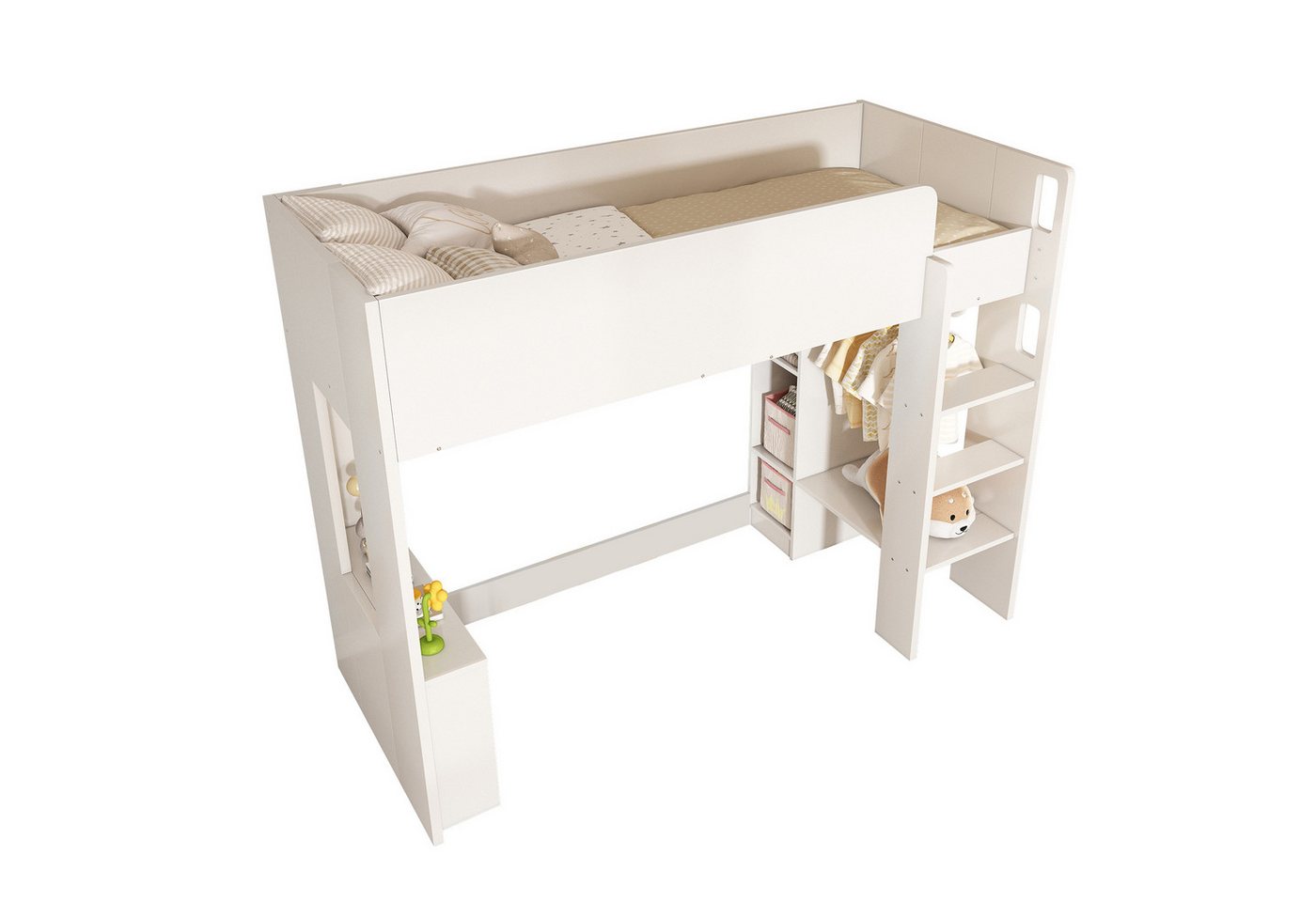 Odikalo Hochbett Kinderbett Einzelbett Aufbewahrungsfächern Kleiderschrank Weiß90x200cm Odikalo Hochbett Kinderbett Einzelbett Aufbewahrungsfächern Kleiderschrank Weiß90x200cm von Odikalo