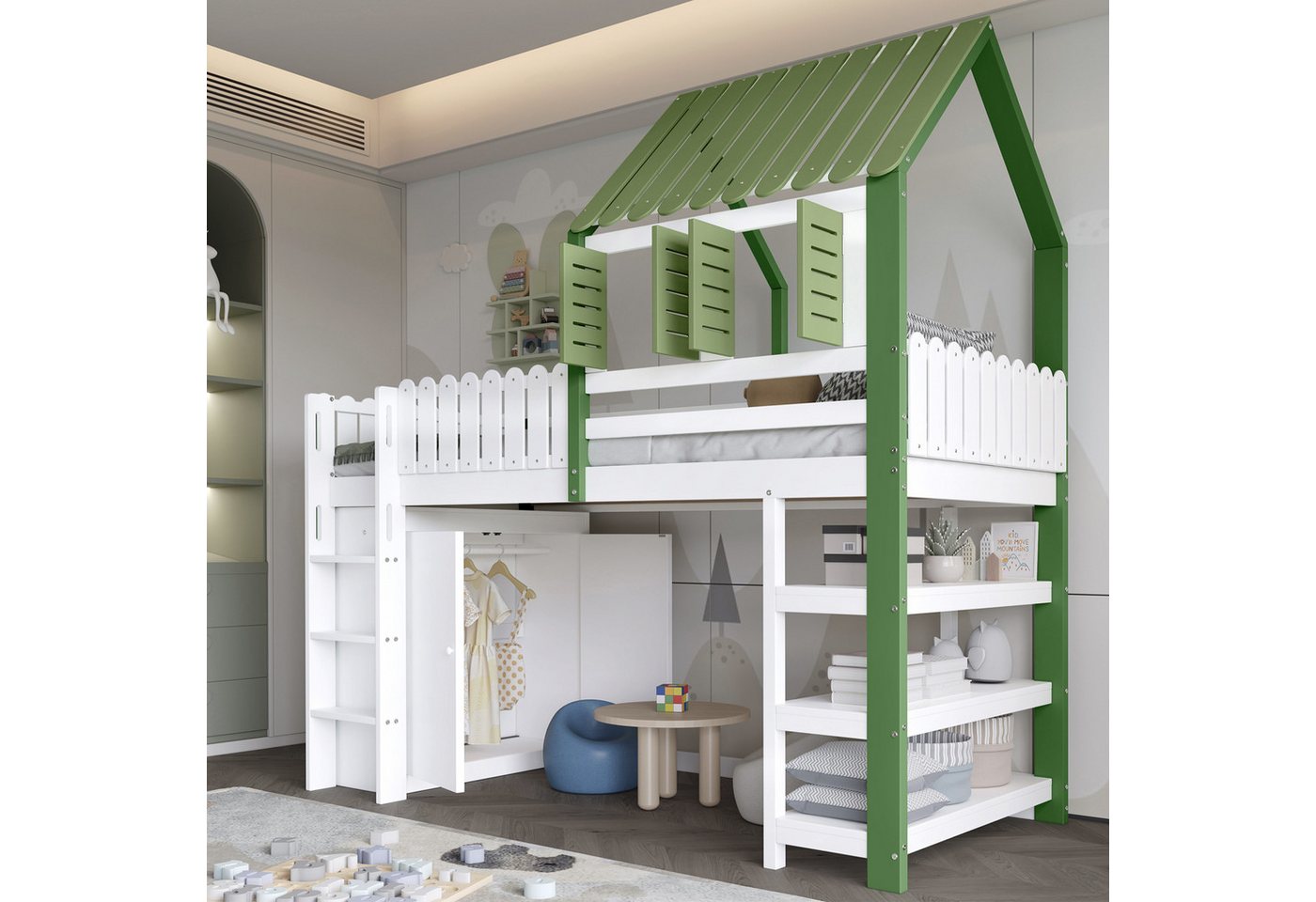 Odikalo Hochbett Kinderbett Holzbett Kleiderschrank Fallschutzgitter Lagerregal 90x200 Odikalo Hochbett Kinderbett Holzbett Kleiderschrank Fallschutzgitter Lagerregal 90x200 von Odikalo