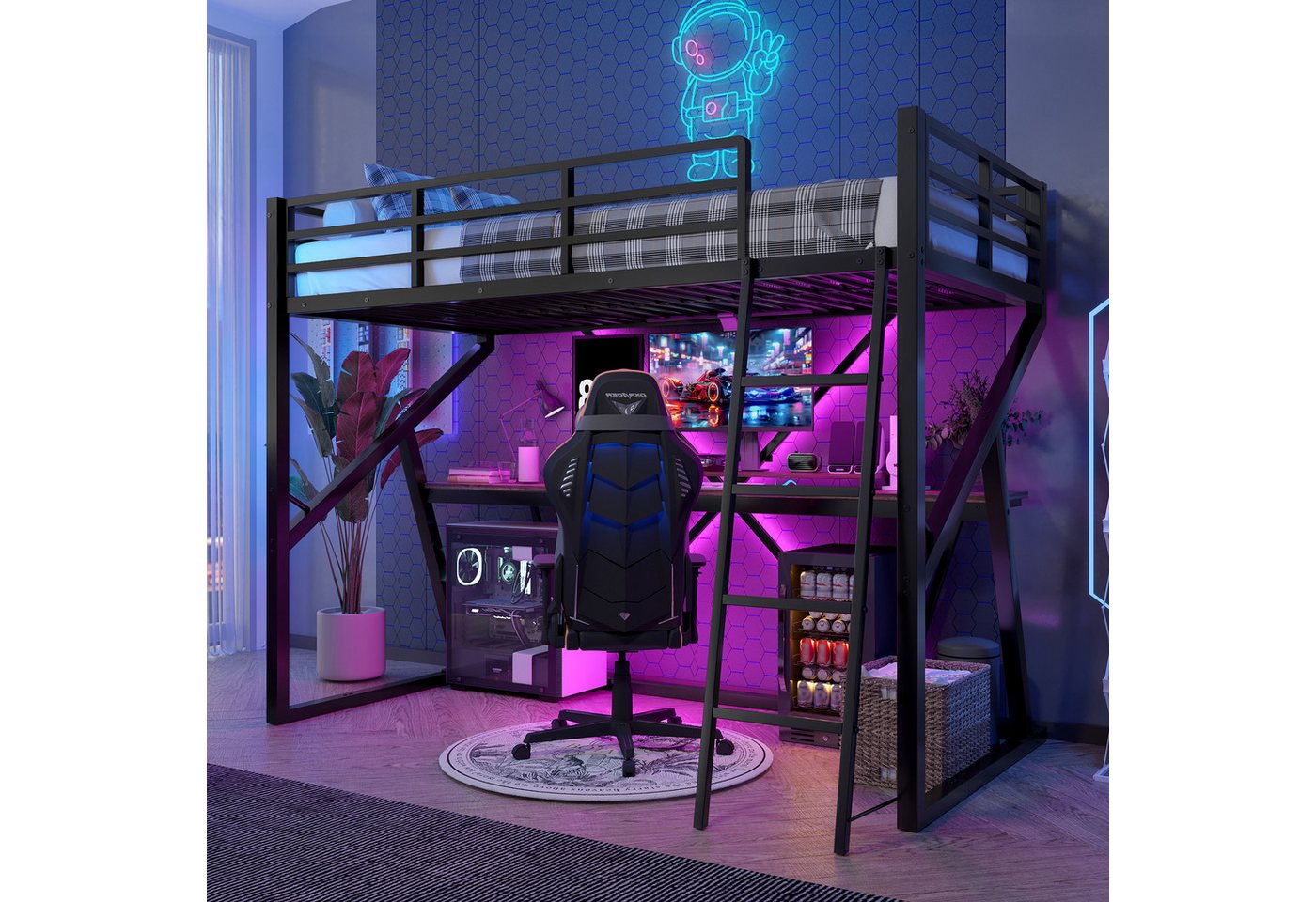 Odikalo Hochbett Kinderbett Metallbett Geländer Treppe Schreibtisch 90x200 Weiß/Schwarz Odikalo Hochbett Kinderbett Metallbett Geländer Treppe Schreibtisch 90x200 Weiß/Schwarz von Odikalo