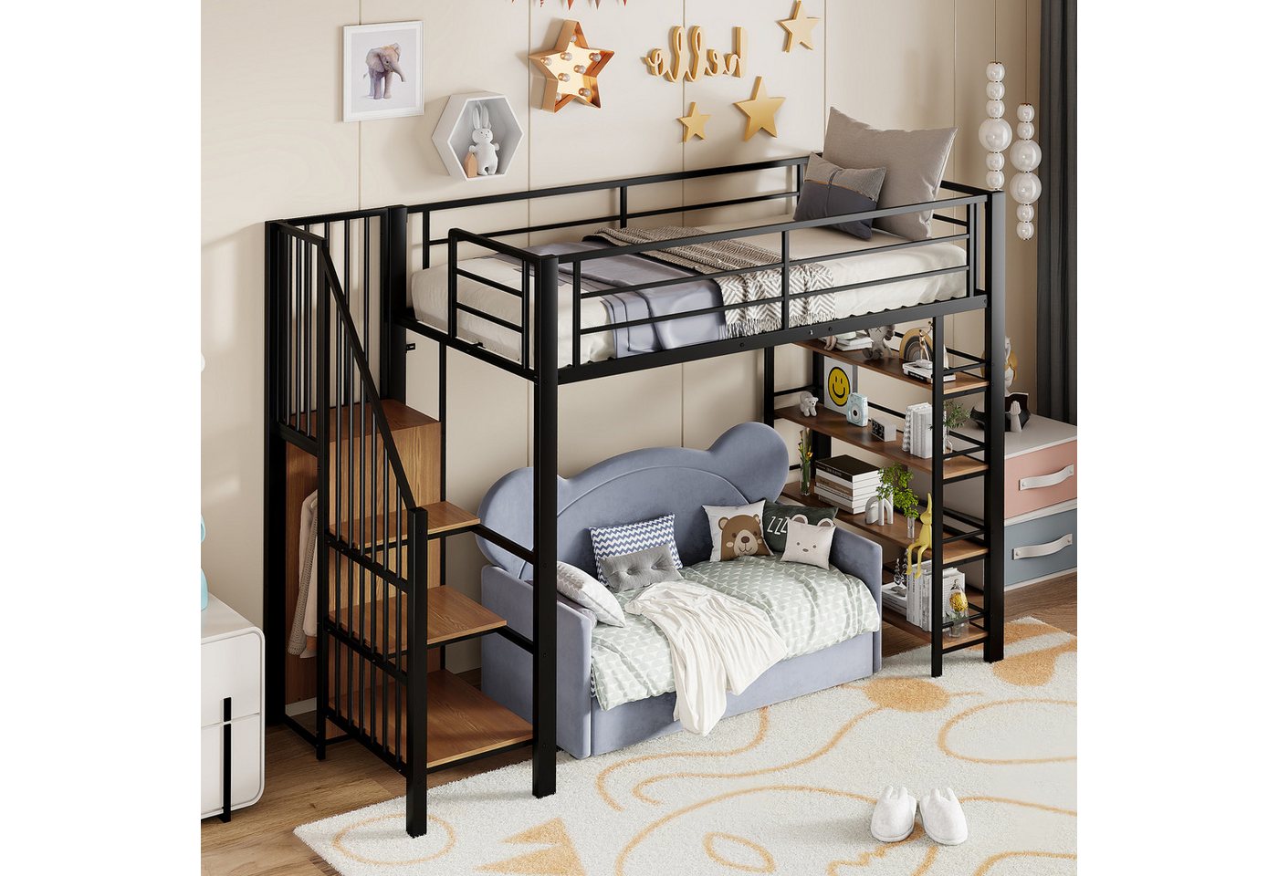 Odikalo Hochbett Kinderbett Metallbett Stauraum Kleiderschrank 90x200cm Schwarz Weiß Odikalo Hochbett Kinderbett Metallbett Stauraum Kleiderschrank 90x200cm Schwarz Weiß von Odikalo