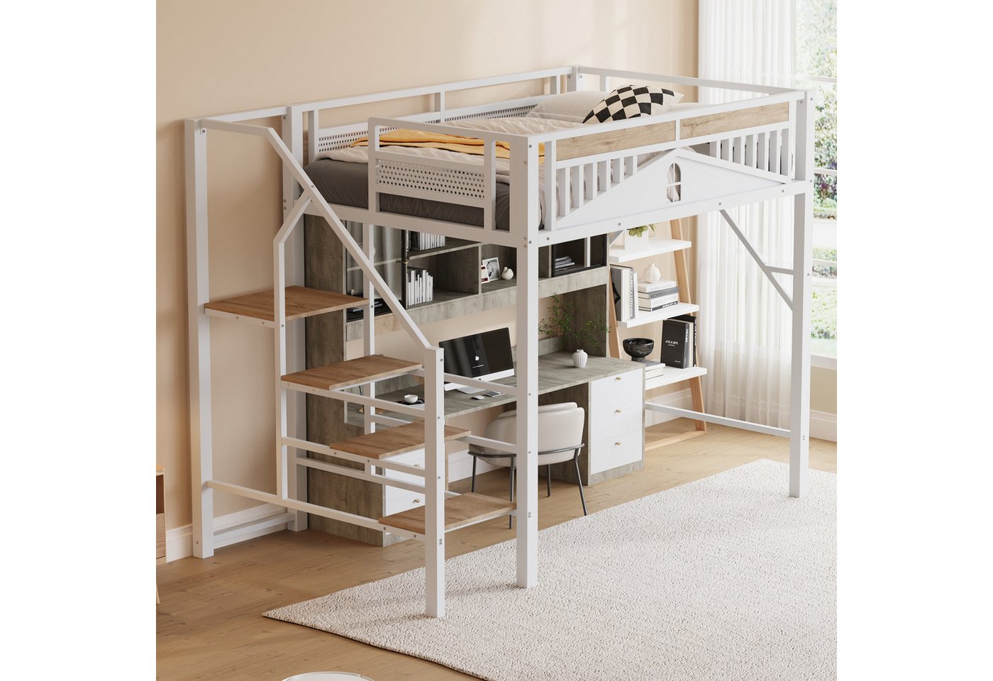 Odikalo Hochbett Metallbett Jugendbett Bettgestell Stauraum 140x200cm Weiß Schwarz Odikalo Hochbett Metallbett Jugendbett Bettgestell Stauraum 140x200cm Weiß Schwarz von Odikalo