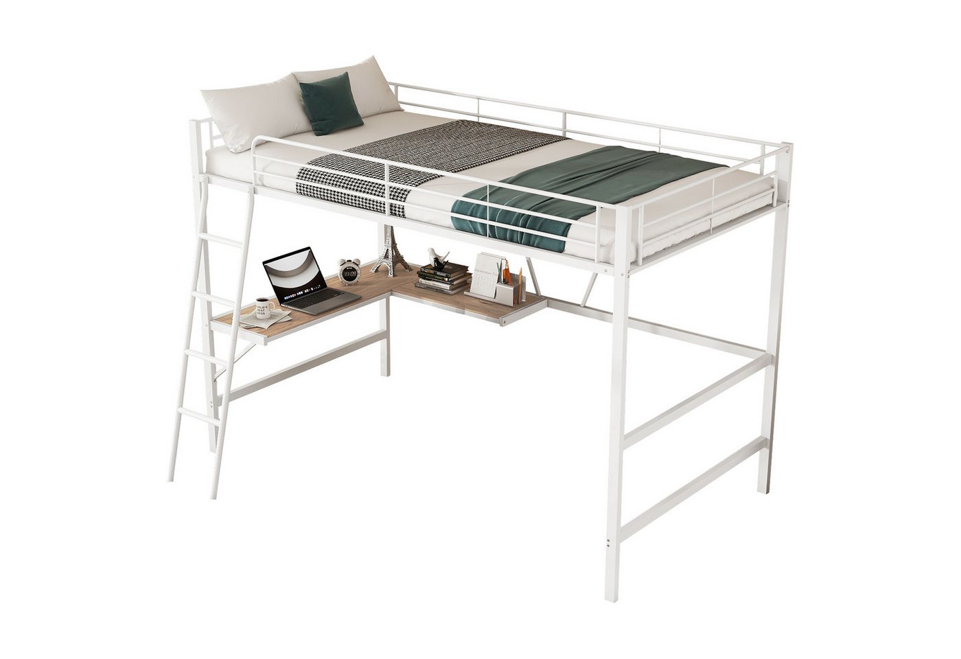 Odikalo Hochbett Metallbett L-förmigem Schreibtisch einem Ohne Matratze Weiß 90x200cm Odikalo Hochbett Metallbett L-förmigem Schreibtisch einem Ohne Matratze Weiß 90x200cm von Odikalo