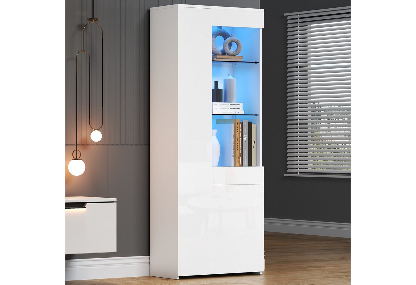 Odikalo Hochschrank Standvitrine Stehschrank Kommode Aufbewahrung Schublade Regalen Weiß von Odikalo