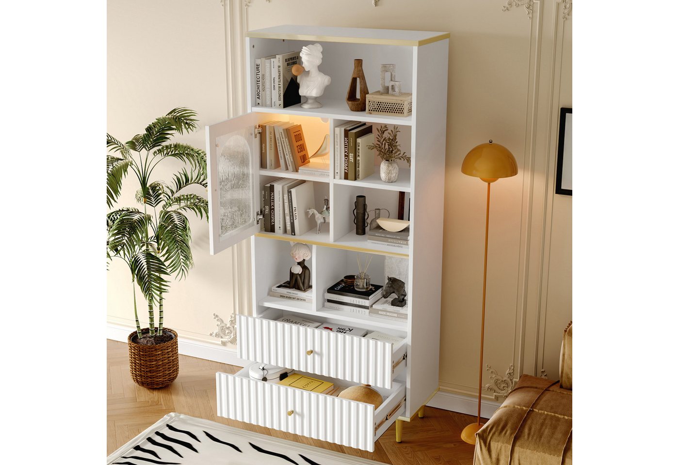 Odikalo Hochschrank Standvitrine Stehschrank Sideboard Aufbewahrung Schubladen Weiß Odikalo Hochschrank Standvitrine Stehschrank Sideboard Aufbewahrung Schubladen Weiß von Odikalo