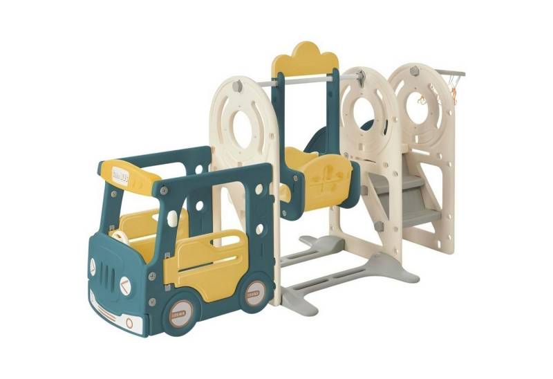 Odikalo Indoor-Rutsche 5 in 1 Kinderrutsche Bus (Schaukel) Rutsche Trittleiter Basketballkorb von Odikalo