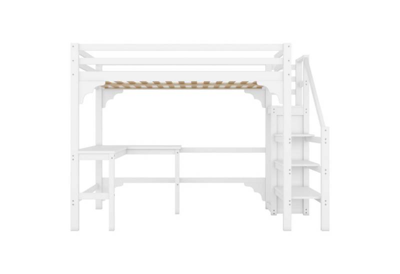 Odikalo Jugendbett Hochbett Schreibtisch L-förmiger Offener Kleiderschrank Weiß140*200cm von Odikalo