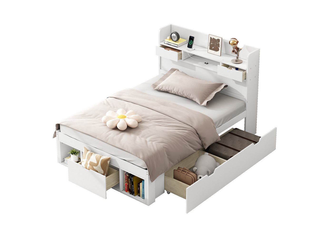 Odikalo Jugendbett Kinderbett,Mit USB & Stauschrank,ohne Matratze,weiß Odikalo Jugendbett Kinderbett,Mit USB & Stauschrank,ohne Matratze,weiß von Odikalo