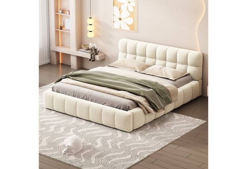 Odikalo Jugendbett Polsterbett Doppelbett Rückenlehne Lattenrost 140x200cm Weiß/Grau von Odikalo