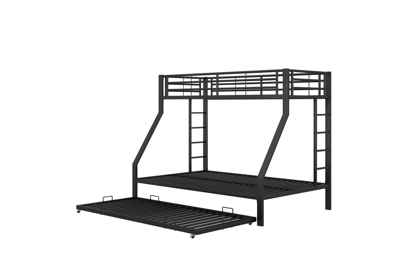 Odikalo Kinderbett 3-er Etagenbett Metallbett ausziehbar Leiter 90(140)x200 Grau/Schwarz von Odikalo