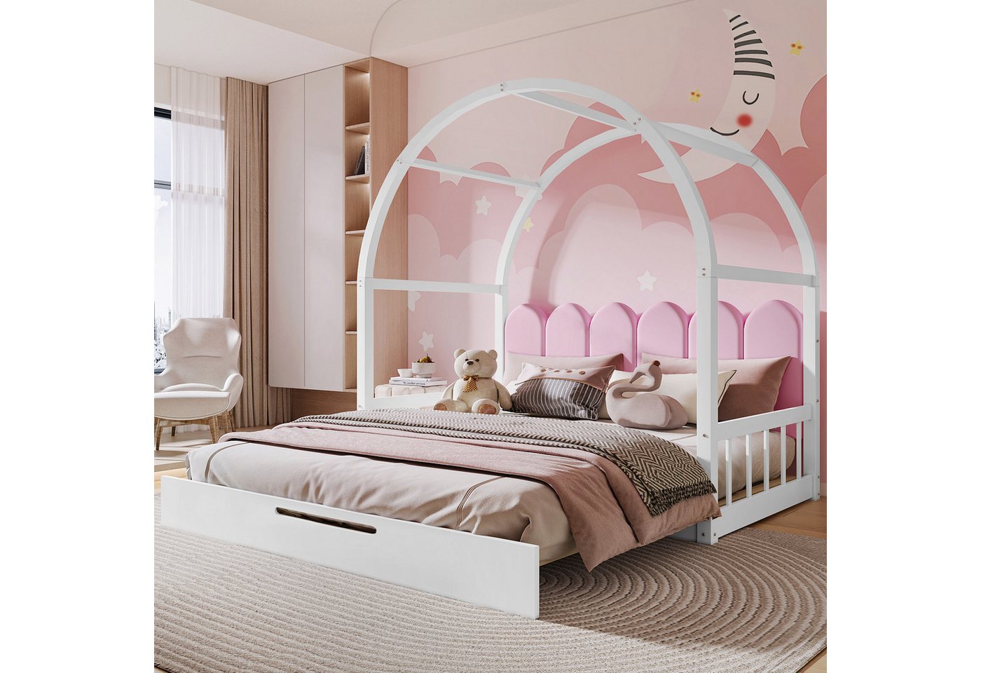 Odikalo Kinderbett Dachbett Schiebebett Samtkissen Erweiterbar Kiefern 100/120 Natur/Weiß Odikalo Kinderbett Dachbett Schiebebett Samtkissen Erweiterbar Kiefern 100/120 Natur/Weiß von Odikalo