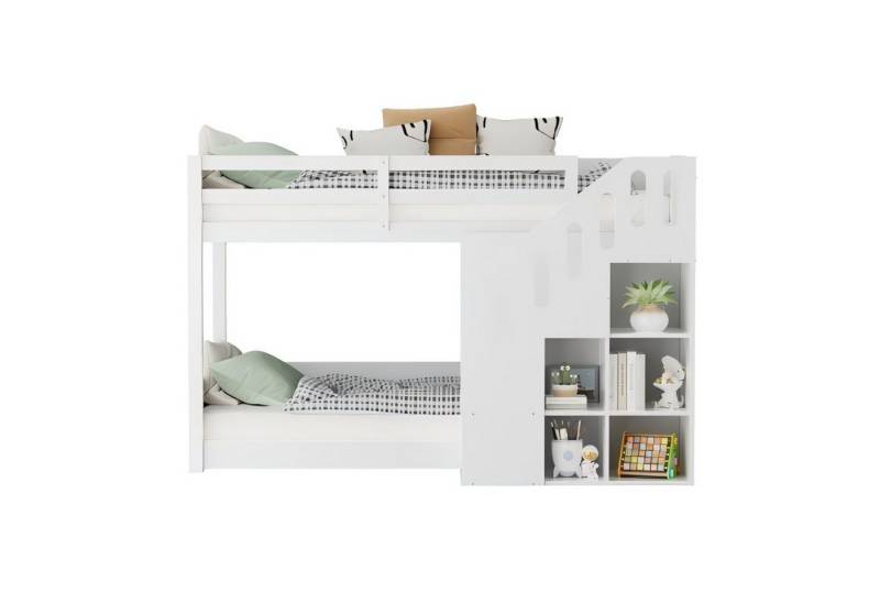 Odikalo Kinderbett Etagenbett Doppelbett Treppen Schließfächern Geländer 90x200cm Weiß von Odikalo
