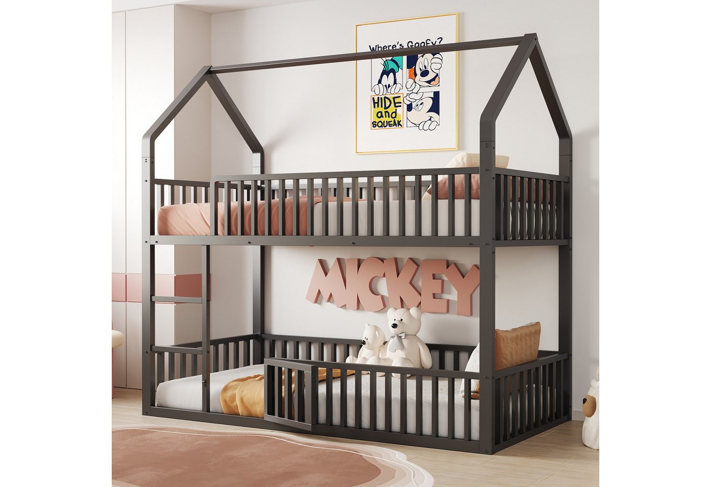Odikalo Kinderbett Etagenbett Hochbett Hausbett Metallbett 90-140x200 Weiß Schwarz Odikalo Kinderbett Etagenbett Hochbett Hausbett Metallbett 90-140x200 Weiß Schwarz von Odikalo