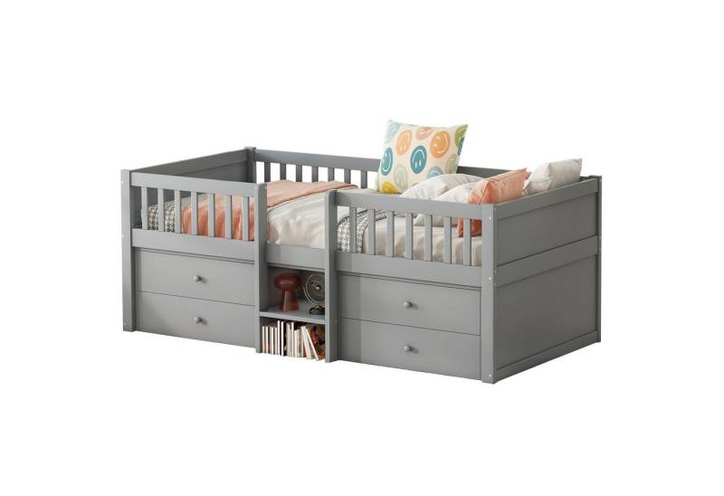 Odikalo Kinderbett Halbhohes Bett 90*200cm Schubladen Geländer Leiter Ohne Matratze von Odikalo