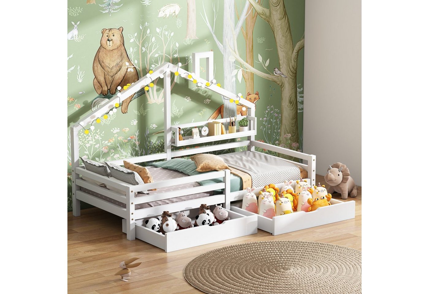 Odikalo Kinderbett Hausbett Ablageregal mit/ohne 2 Schubladen Rollen 90x200cm Weiß/Natur Odikalo Kinderbett Hausbett Ablageregal mit/ohne 2 Schubladen Rollen 90x200cm Weiß/Natur von Odikalo