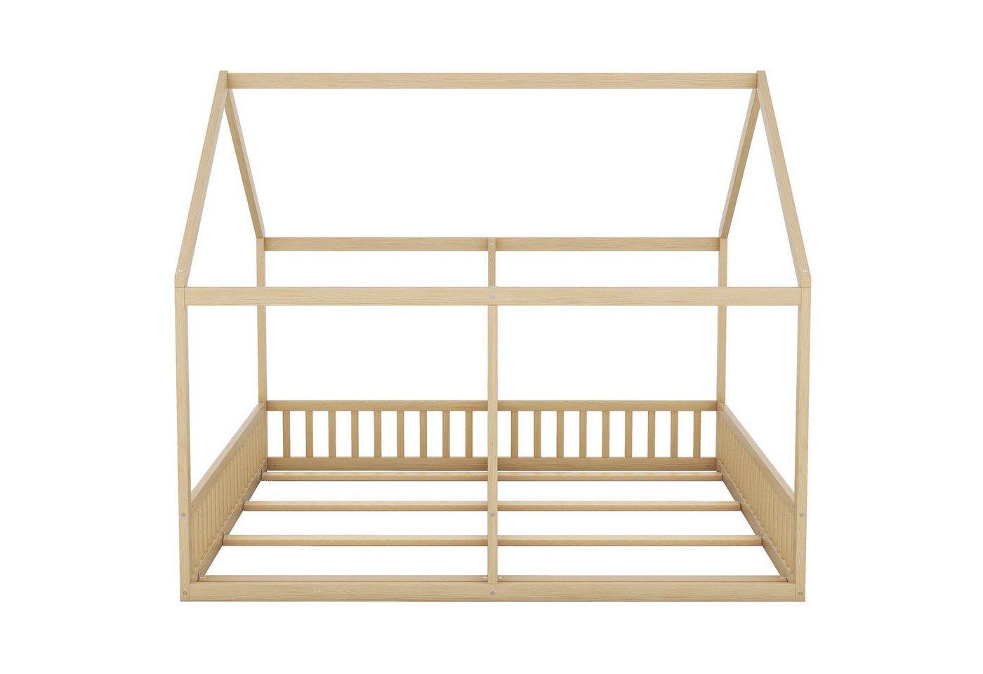 Odikalo Kinderbett Hausform Einzel Flachbett Dach Fenster Kiefer Grau/Natur/Weiss 90x200 von Odikalo