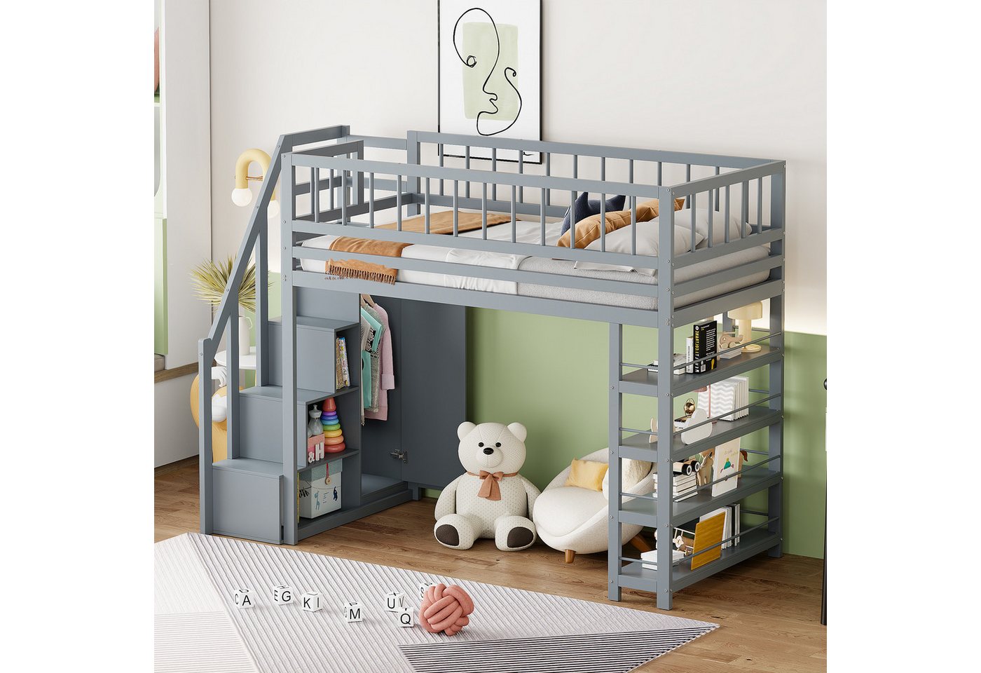 Odikalo Kinderbett Hochbett 90 x 200cm, mit Kleiderschrank,Sicherheitskletterleiter Odikalo Kinderbett Hochbett 90 x 200cm, mit Kleiderschrank,Sicherheitskletterleiter von Odikalo
