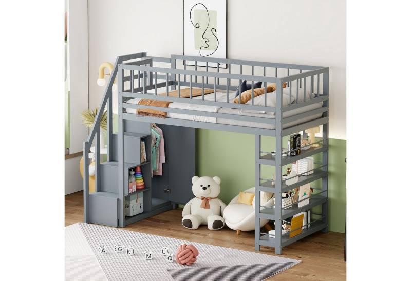 Odikalo Kinderbett Hochbett 90 x 200cm, mit Kleiderschrank,Sicherheitskletterleiter von Odikalo