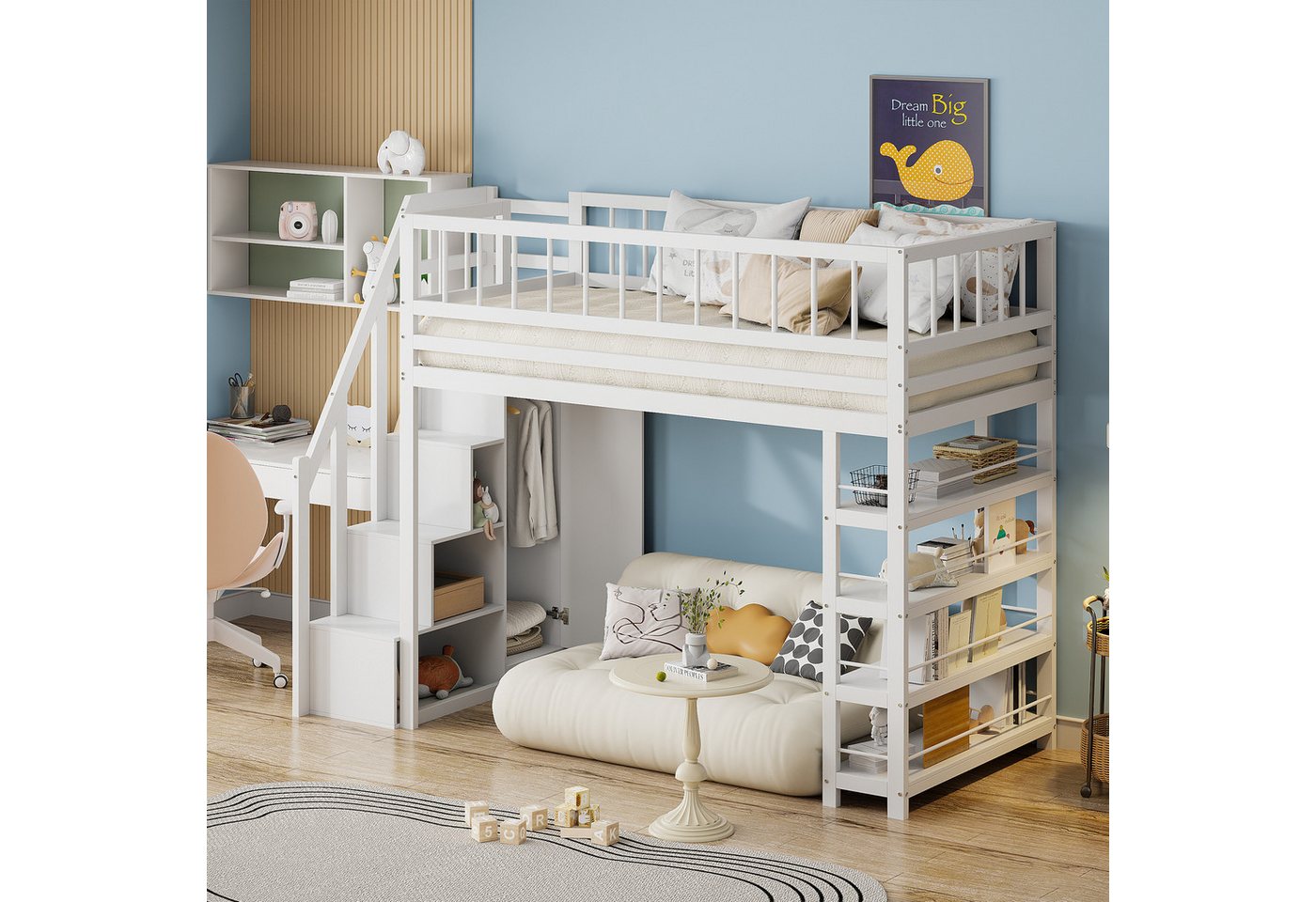 Odikalo Kinderbett Hochbett 90 x 200cm, mit Kleiderschrank,Sicherheitskletterleiter Odikalo Kinderbett Hochbett 90 x 200cm, mit Kleiderschrank,Sicherheitskletterleiter von Odikalo
