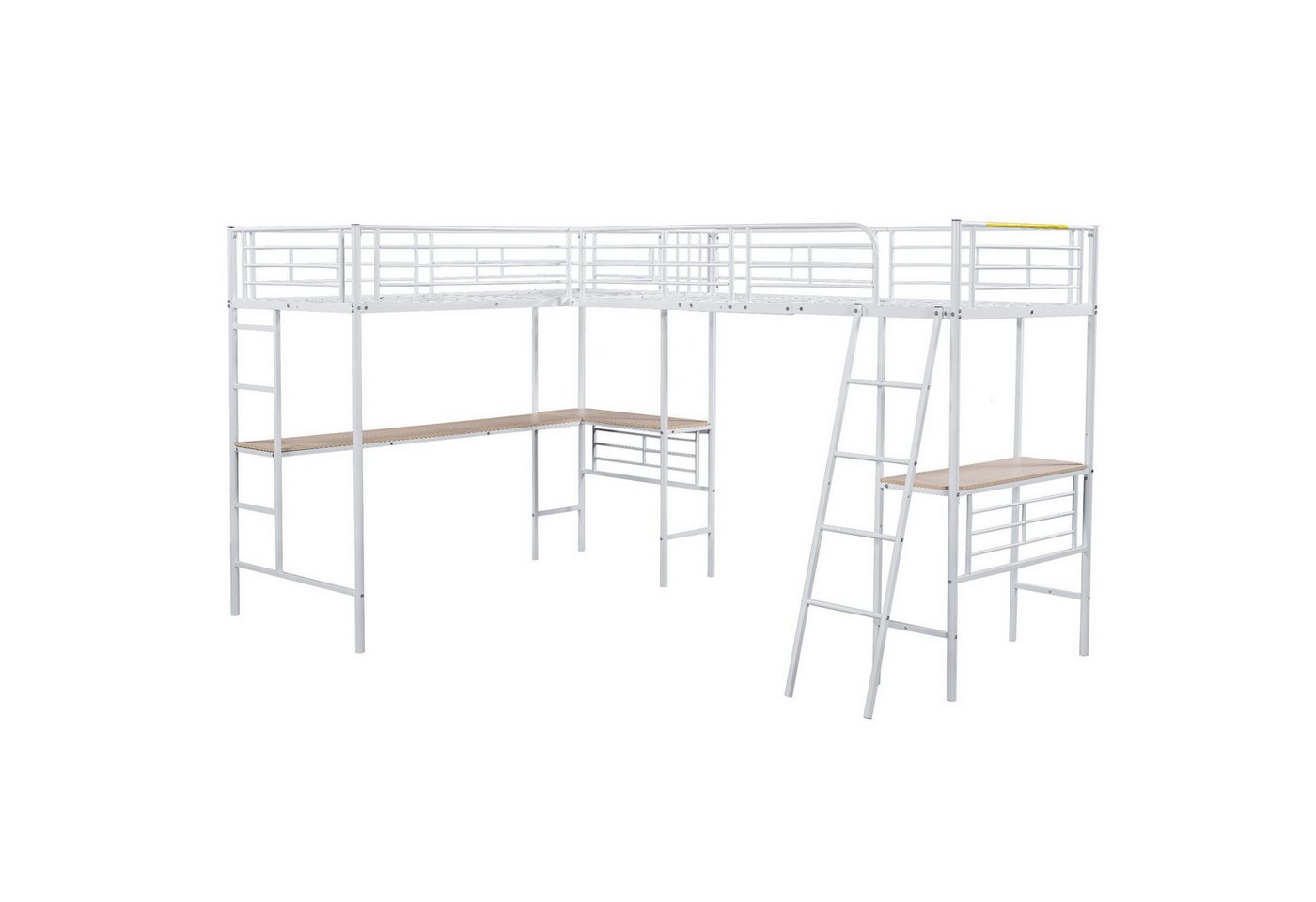 Odikalo Kinderbett Hochbett Doppelbett Tisch Doppeltreppe Geländer Weiß/Schwarz 90x200cm von Odikalo