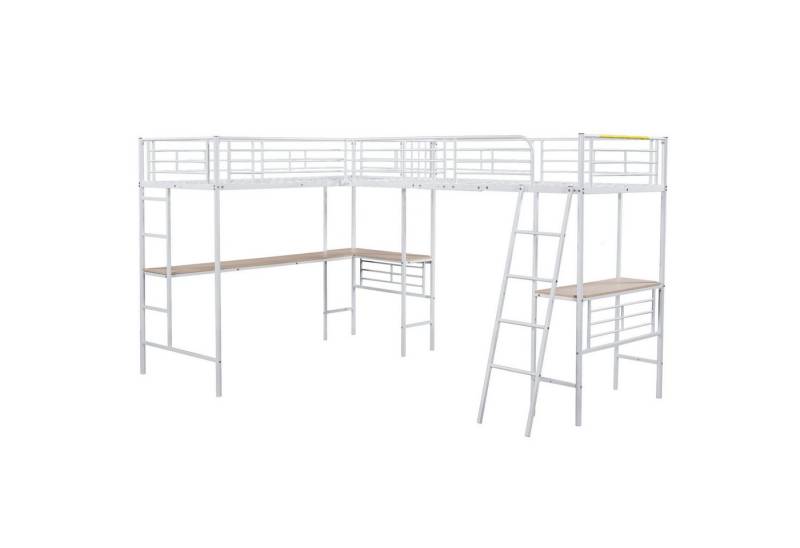 Odikalo Kinderbett Hochbett Doppelbett Tisch Doppeltreppe Geländer Weiß/Schwarz 90x200cm von Odikalo