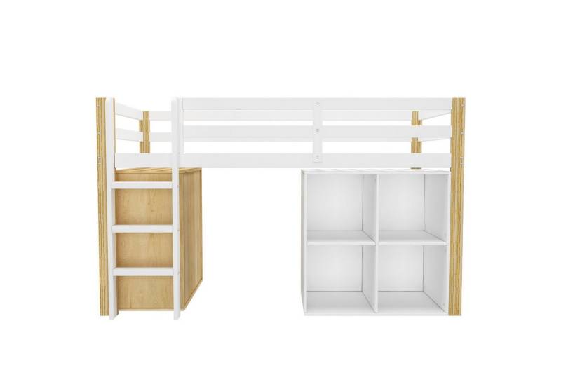 Odikalo Kinderbett Hochbett Einzelbett mit 2 Aufbewahrungsschrank Leiter 90 x 200 cm Weiß von Odikalo