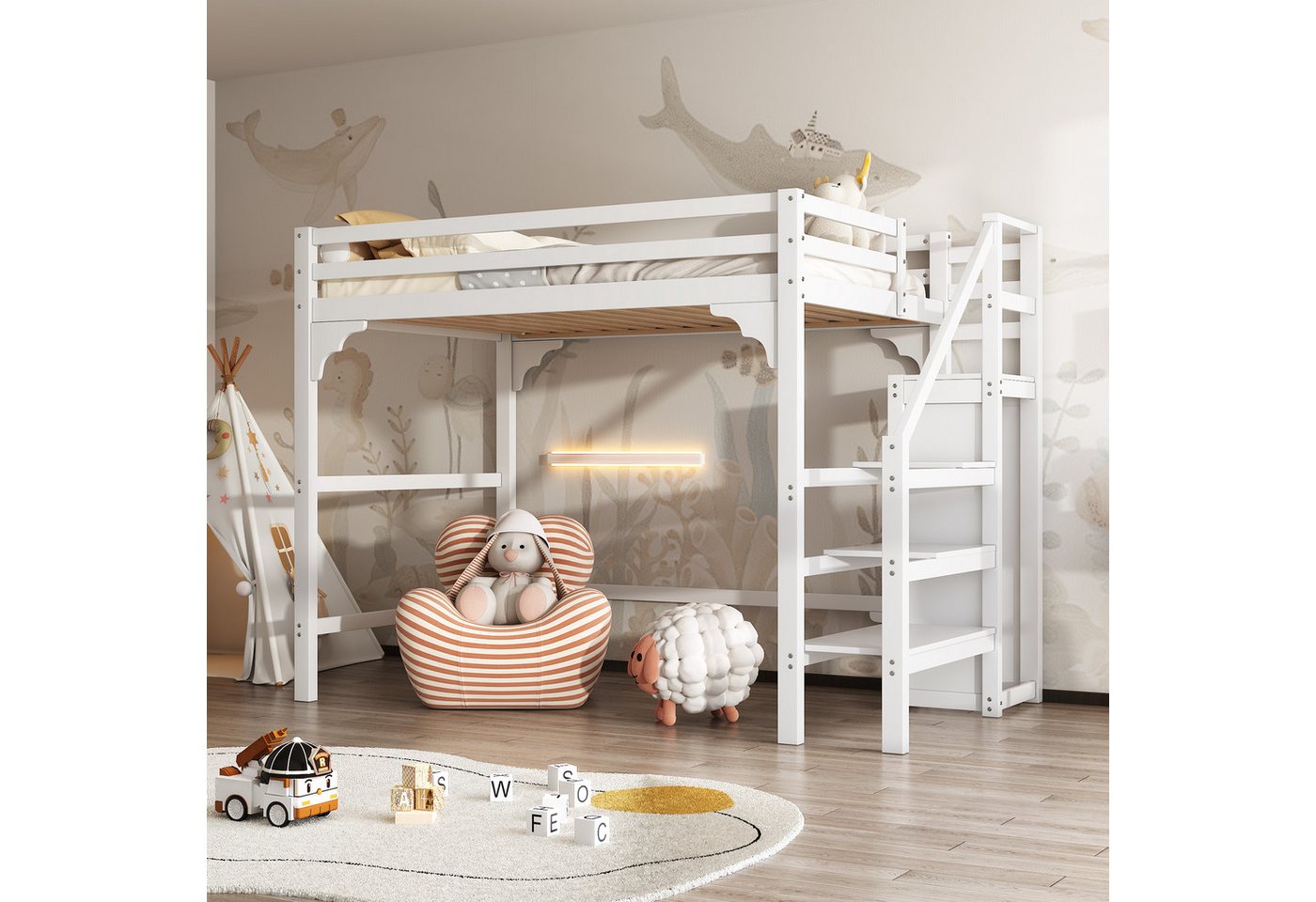 Odikalo Kinderbett Hochbett Holzbett Lattenrost Kleiderschrank Stauraum 140x200cm Weiß Odikalo Kinderbett Hochbett Holzbett Lattenrost Kleiderschrank Stauraum 140x200cm Weiß von Odikalo