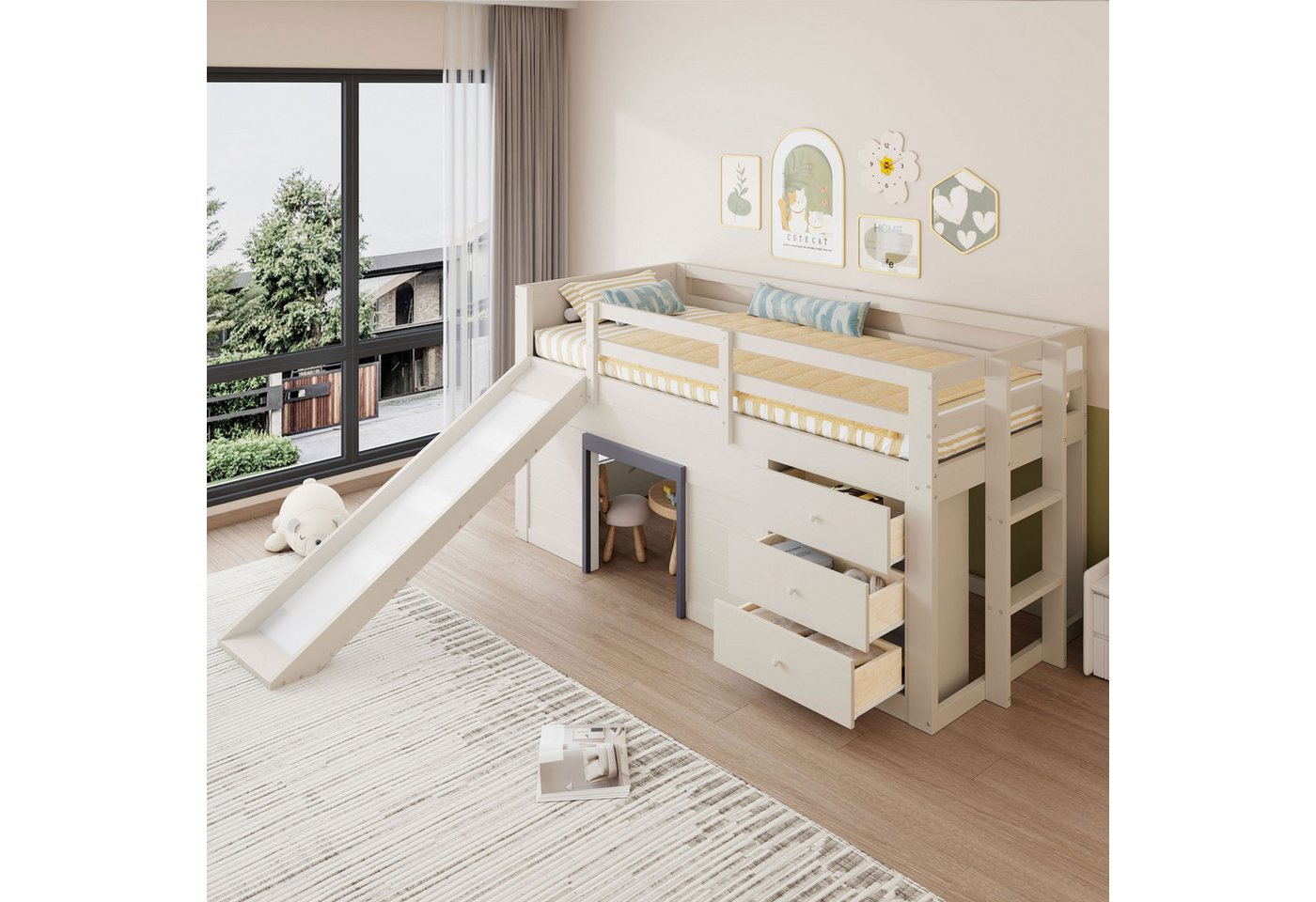 Odikalo Kinderbett Hochbett Holzbett Stauraum Rutsche Schubladen Türen 90/140x200cm Weiß Odikalo Kinderbett Hochbett Holzbett Stauraum Rutsche Schubladen Türen 90/140x200cm Weiß von Odikalo
